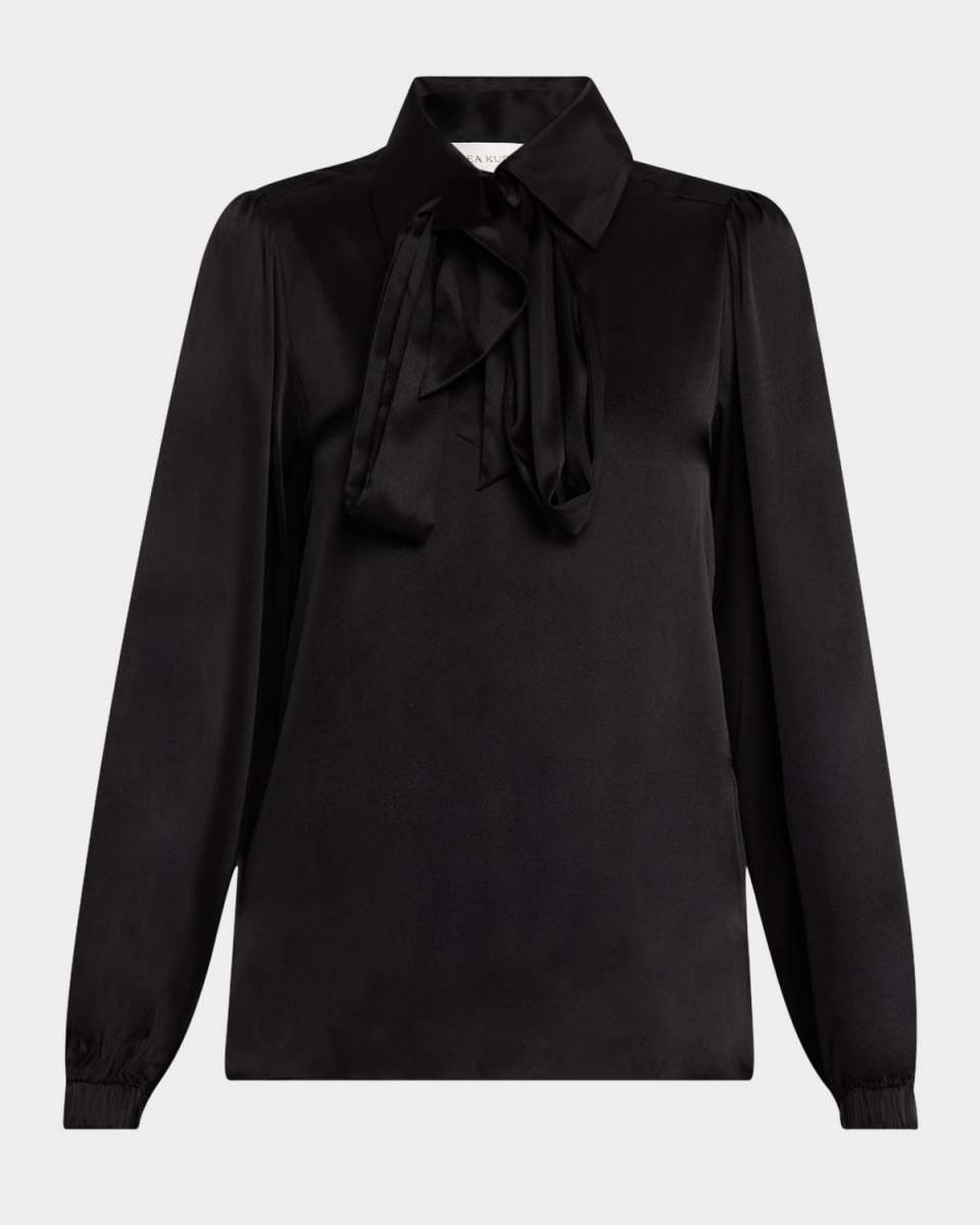 Kikki Neck-Tie Collared Silk Blouse